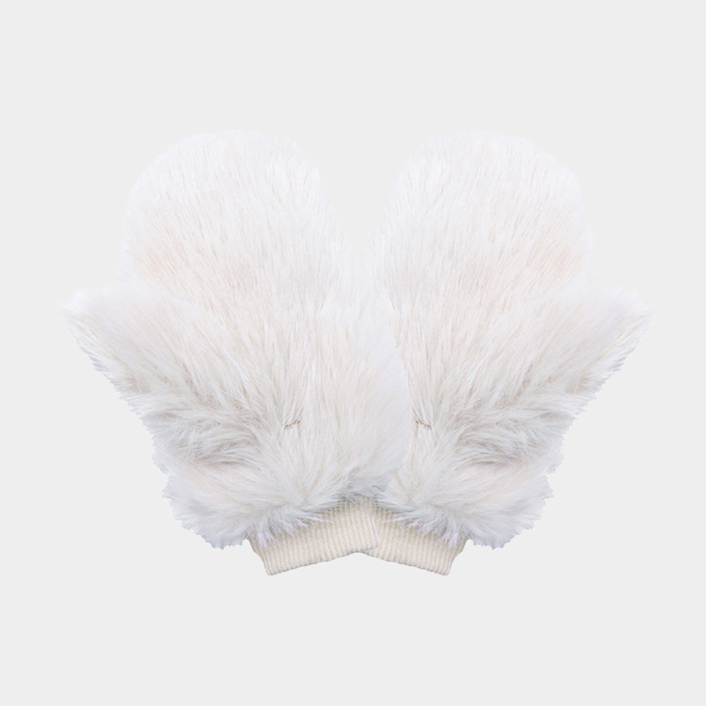 Beige Faux Fur Mitten Gloves