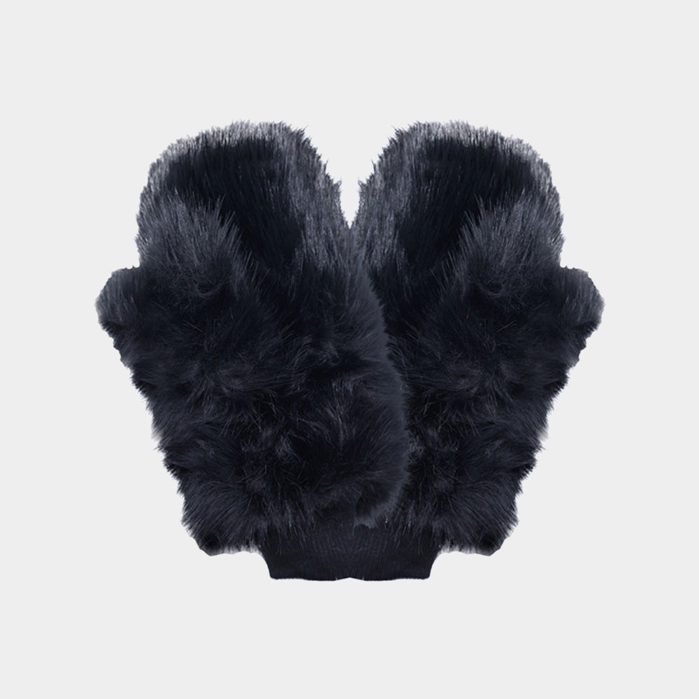 Black Faux Fur Mitten Gloves