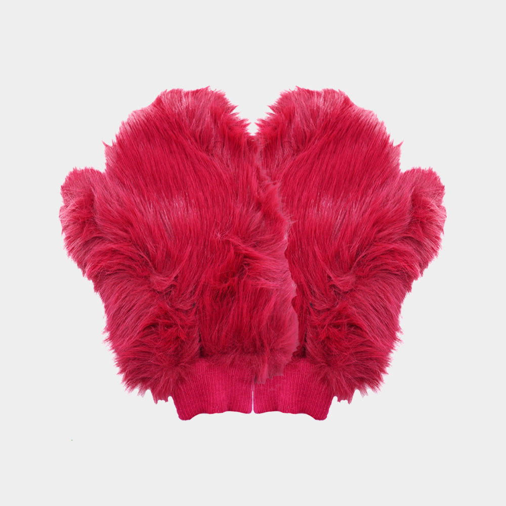 Fuchsia Faux Fur Mitten Gloves
