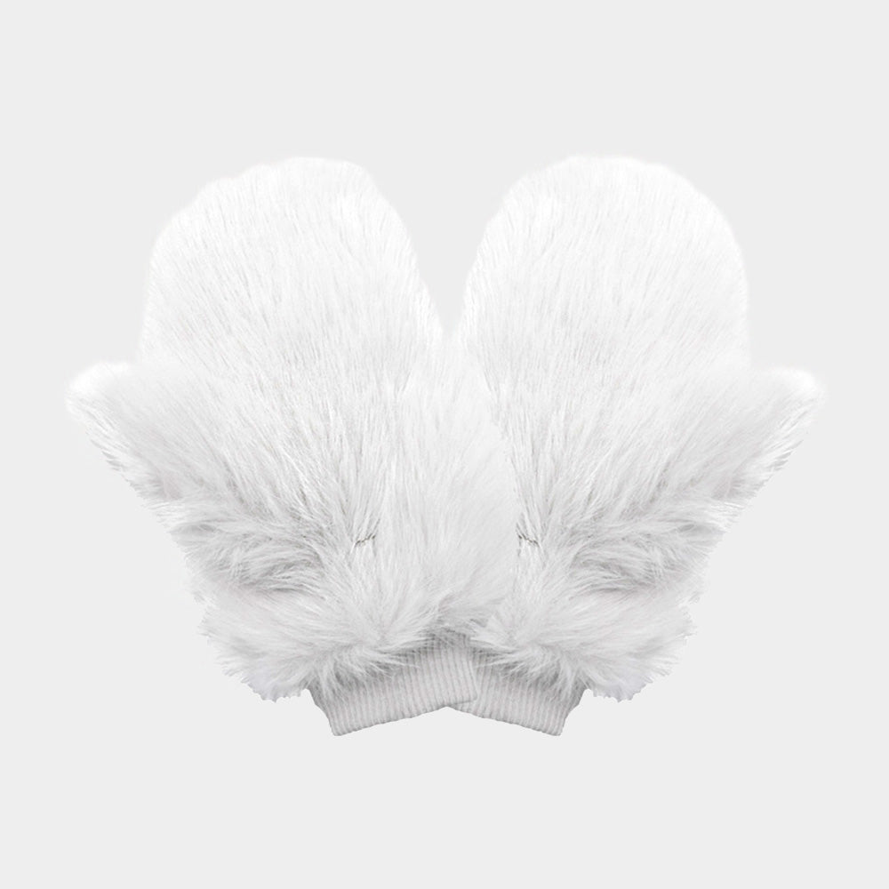 Ivory Faux Fur Mitten Gloves