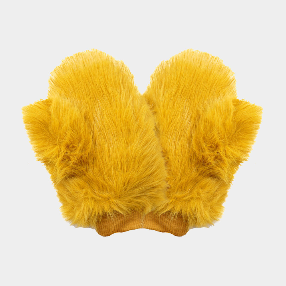 Mustard Faux Fur Mitten Gloves