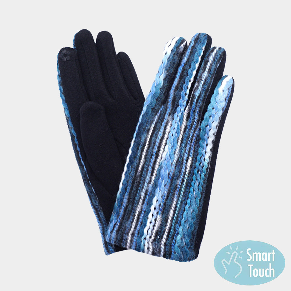 Blue Yarn Embroidered Smart Touch Gloves