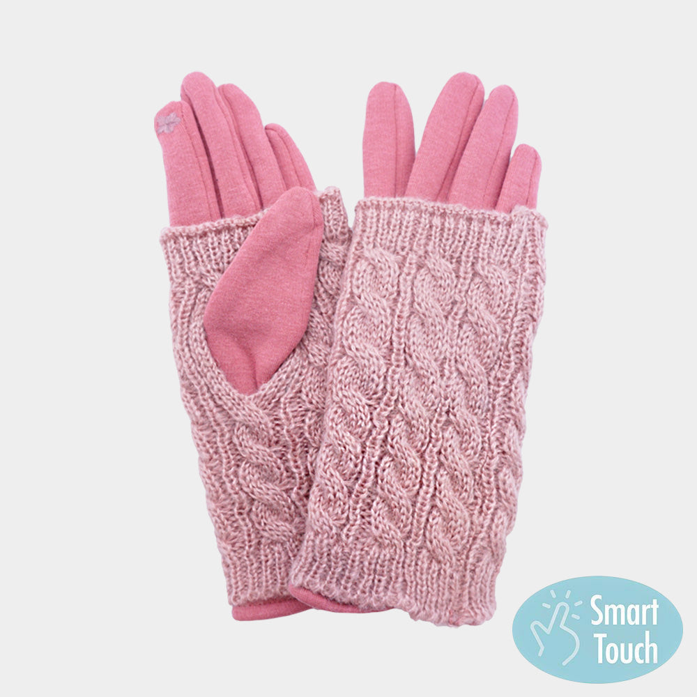 Pink Cozy cable knit gloves with smart touch technology for easy device use. Soft, warm, and stylish, these winter gloves offer comfort and functionality, making them perfect for daily wear and outdoor activities.