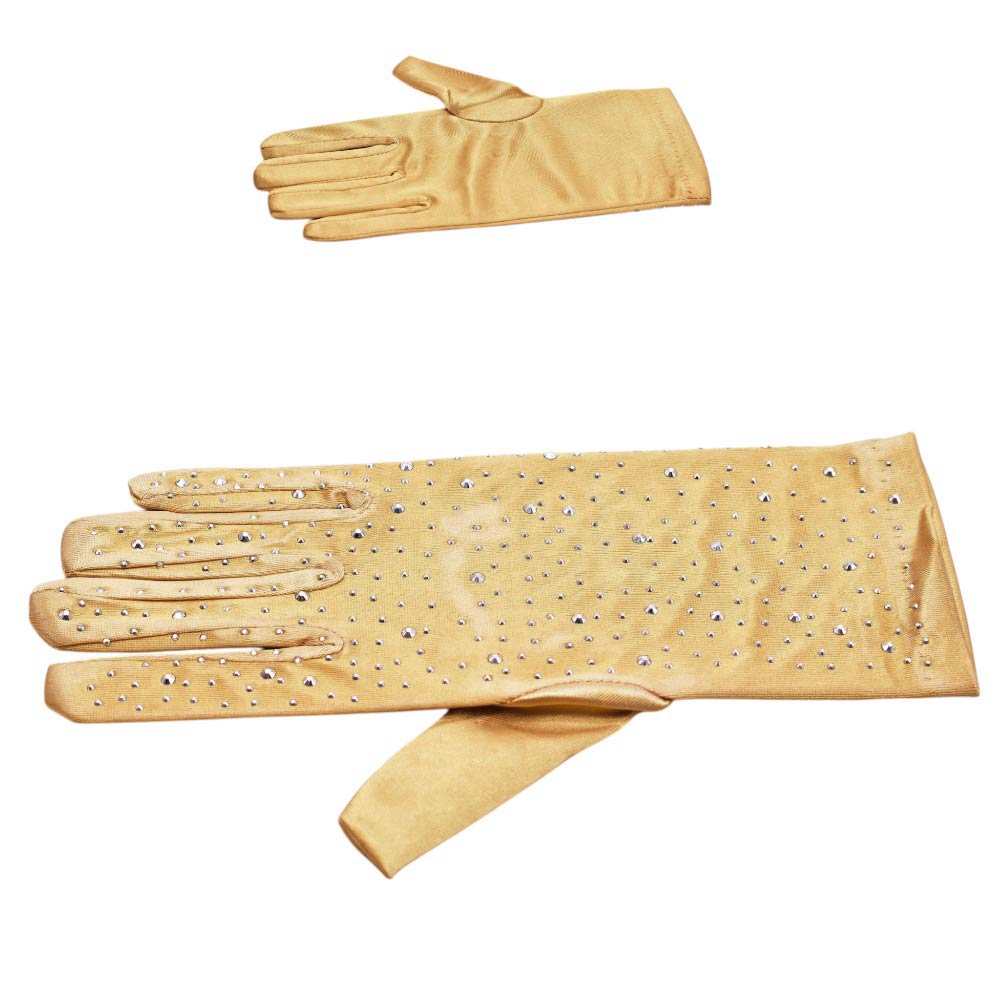 Madeline Love Gold Stone Embellished Dressy Satin Wedding Gloves - Wedding & Bridal - desc