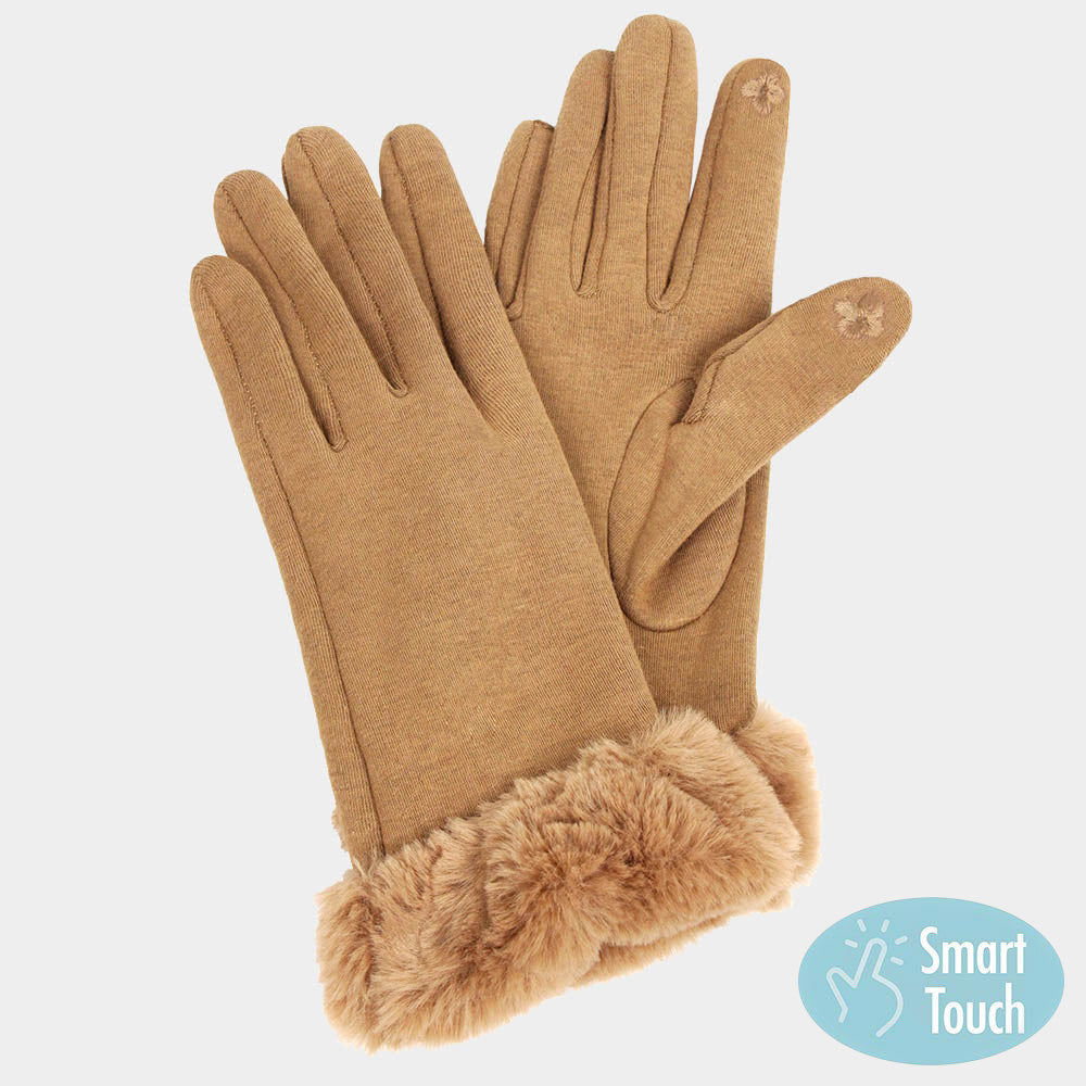 Tan FAUX FUR WRIST SMART GLOVES