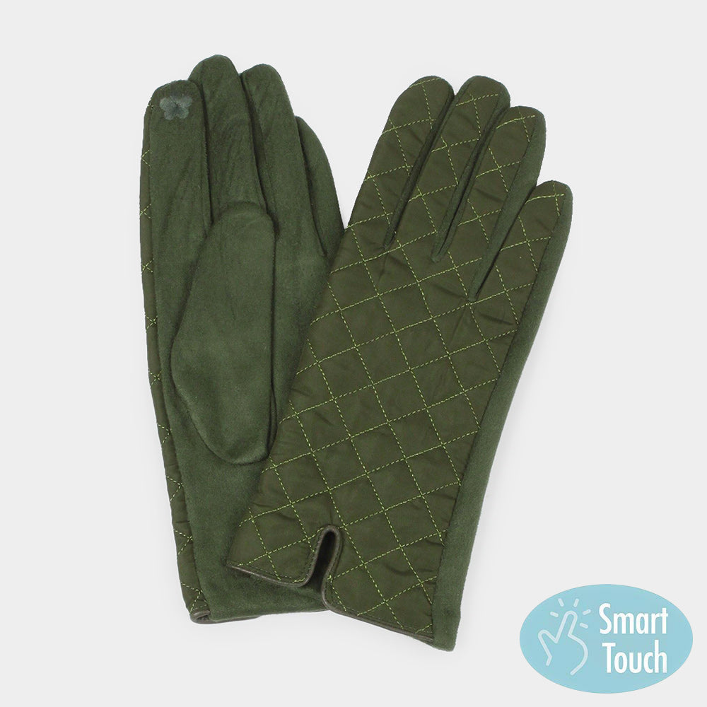 Olive Green Quilted Touch Smart Gloves