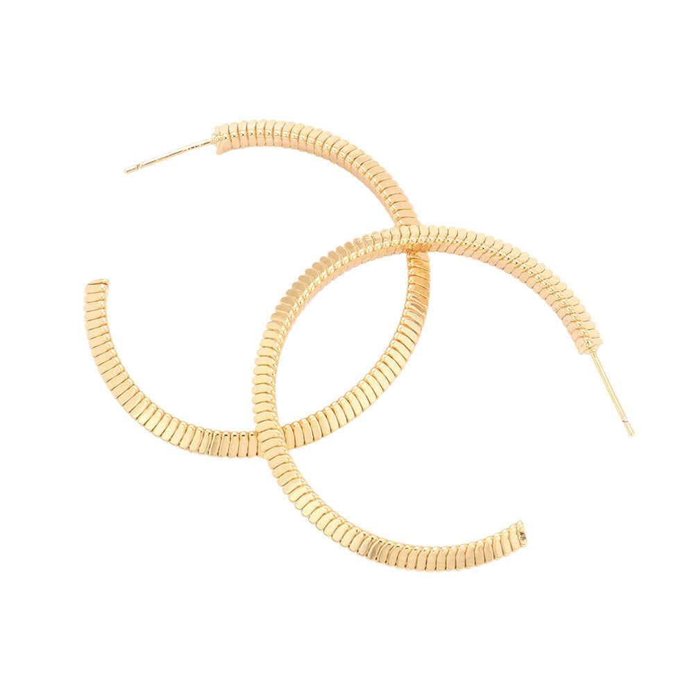 Textured Brass Metal Hoop Earrings (1.6Inch) - Gold - Earrings