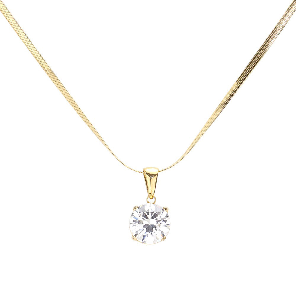 Gold 18K Gold Dipped Stainless Steel CZ Round Pendant Necklace, is the perfect accessory for any occasion. Crafted with durable stainless steel and dipped in 18K gold, this necklace promises long-lasting shine and brilliance. Perfect gift for your family members and friends on any occasion.