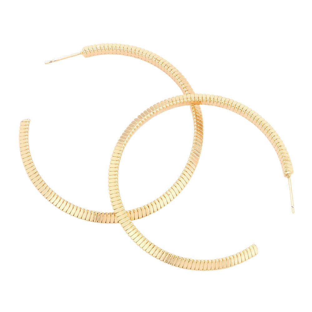 Gold 2 Inch Textured Brass Metal Hoop Earrings, turn your ears into a chic fashion statement with these brass metal hoop earrings! The beautifully crafted design adds a gorgeous glow to any outfit. Put on a pop of color to complete your ensemble in perfect style. These adorable textured earrings are bound to cause a smile.