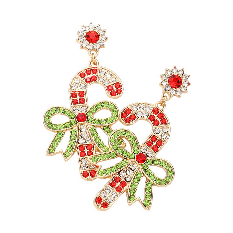 Bow Pointed Candy Cane Dangle Earrings - Gold - Earrings