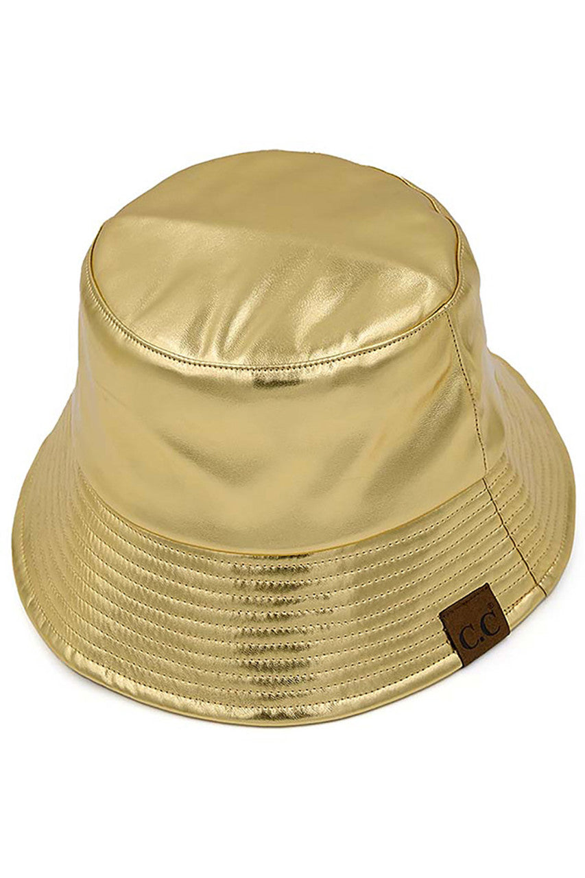 Gold C.C Vegan Leather Bucket Hat offers a stylish and cruelty-free option for sun protection. Made from premium vegan leather, this hat provides both fashion and functionality. Keep your head cool and protected while making an ethical choice.