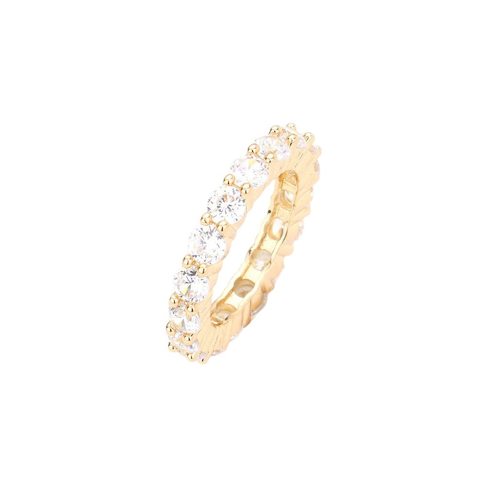 Gold CZ Round Accented Band Ring, offers a stunning addition to any jewelry collection with its delicate design. Featuring a polished round band studded with glittering CZ stones, this ring provides subtle sparkle and eye-catching dimension. The perfect accessory to complete your outfit for any special occasion or making a …