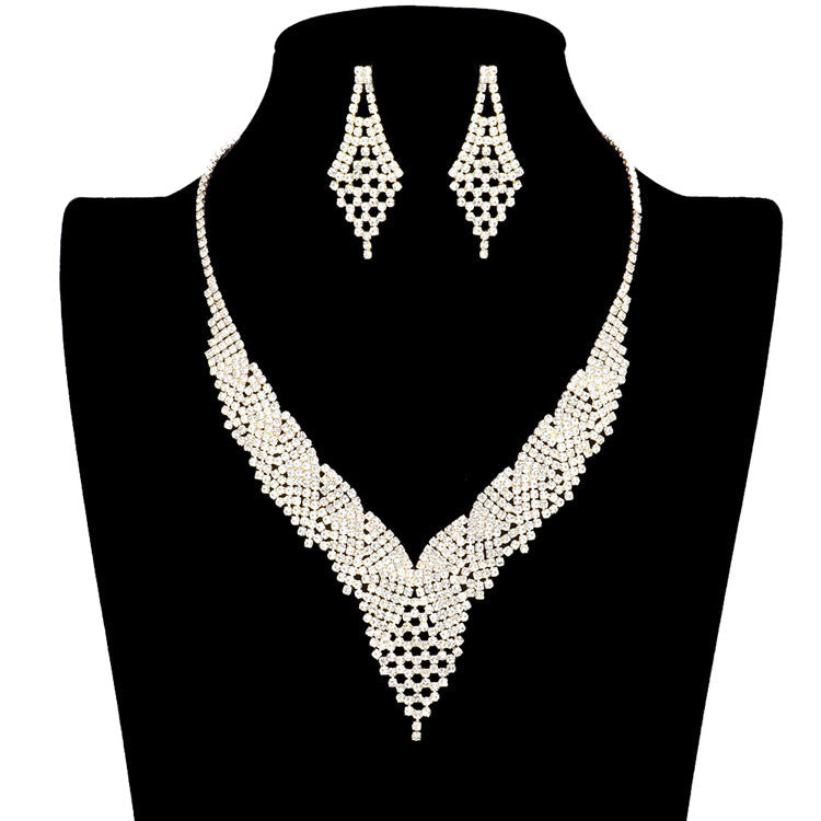 Shimmery Rhinestone Pave Necklace Earring Set