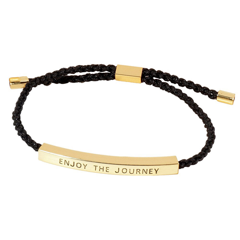Gold-Dipped ENJOY THE JOURNEY Message Bar Pointed Rope Adjustable Cinch Pull Tie Bracelet, Crafted with expert precision, this bracelet is a stunning piece of jewelry that can be easily adjusted for the perfect fit. Its unique design includes a pointed rope making it a perfect gift for any occasion.