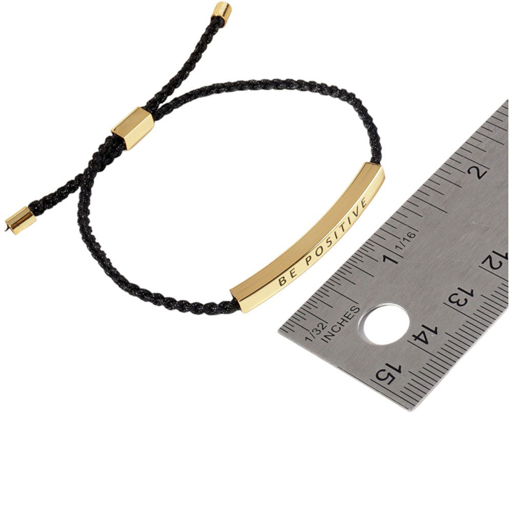 Gold-Dipped I CAN I WILL Message Bar Pointed Rope Adjustable Cinch Pull Tie Bracelet. This Pull Tie Bracelet is a stylish and versatile accessory that will remind you to stay motivated and positive. The adjustable cinch pull tie design allows for a perfect fit,while the dipped white gold adds a touch of elegance