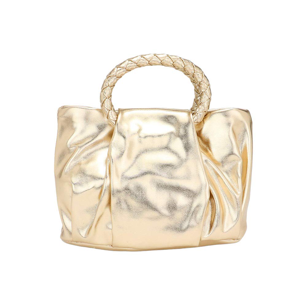 Gold Faux Leather Crossbody Mini Bag, this stylish bag offers a perfect blend of style and practicality. It features a top handle, a stylish crossbody design, magnetic closure, and a luxurious faux leather construction for a fashionable look. Perfect gift for loved ones on any occasion.