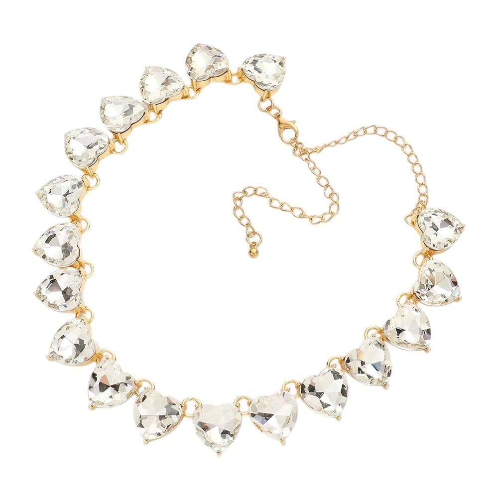 Gold-Heart Stone Link Evening Necklace, put on a pop of color to complete your ensemble. Perfect for adding just the right amount of shimmer & shine and a touch of class to special events. Perfectly lightweight for all-day wear. Perfect Birthday Gift, Anniversary Gift, Mother's Day Gift, or Valentine's Day Gift.