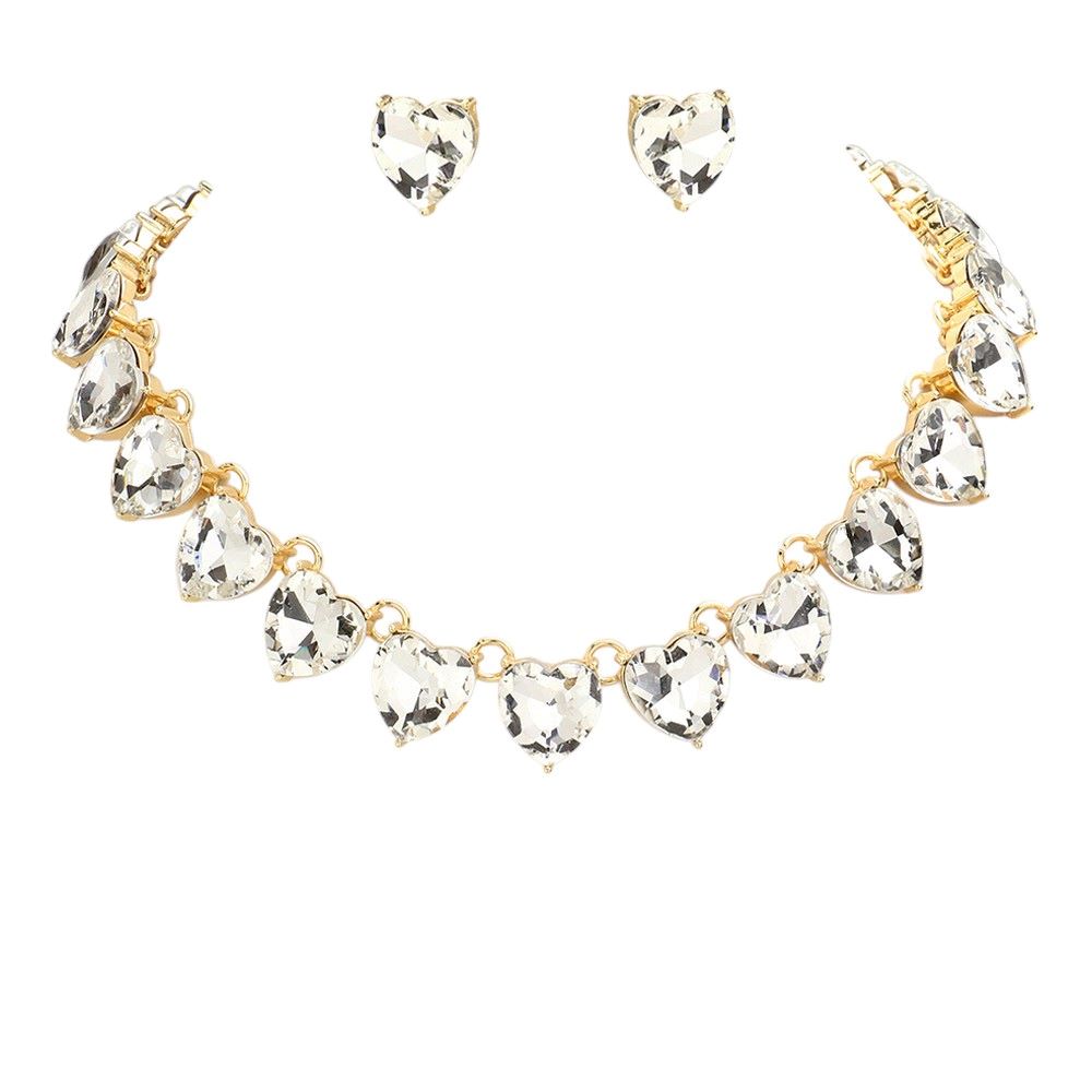 Gold-Heart Stone Link Evening Necklace, put on a pop of color to complete your ensemble. Perfect for adding just the right amount of shimmer & shine and a touch of class to special events. Perfectly lightweight for all-day wear. Perfect Birthday Gift, Anniversary Gift, Mother's Day Gift, or Valentine's Day Gift.