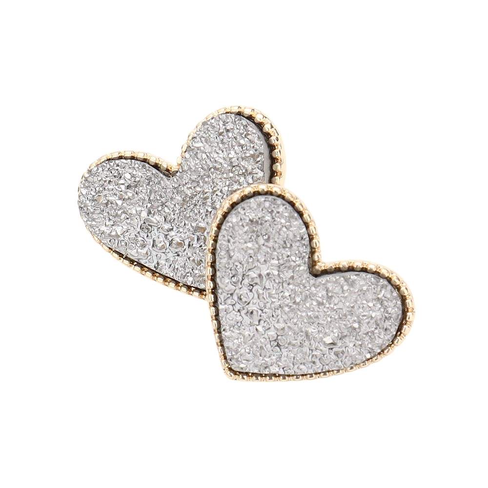 Gold-Hematite-Druzy Heart Valentines Day Stud Earrings showcase a unique heart-shaped design with a stunning druzy stone. Crafted with Valentine's Day in mind, these earrings add a touch of sparkle and love to any outfit. Made with quality materials, they are perfect for expressing your affection with style.