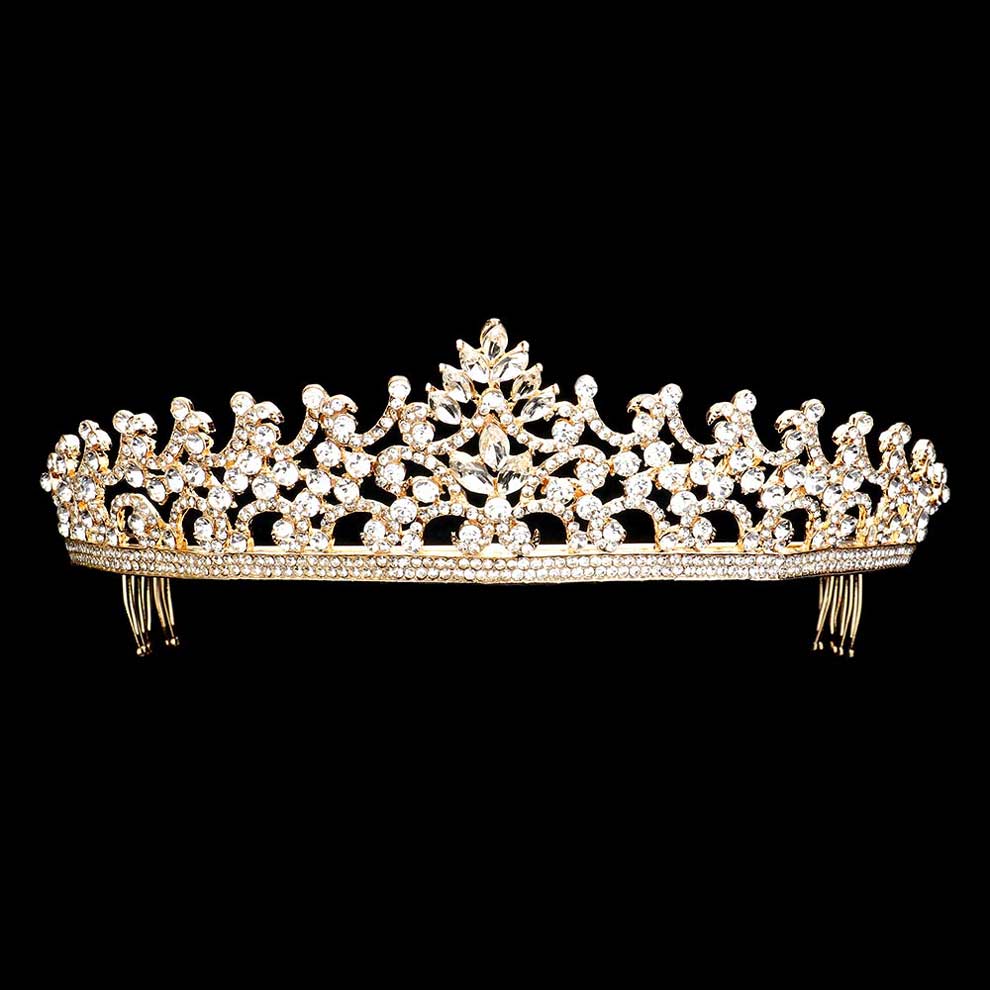 Gold Marquise Round Stone Embellished Princess Tiara, this awesome princess tiara will make you the ultimate royal beauty and make you absolutely stand out to receive the best compliments on special occasions. It perfectly adds luxe to your outfit and makes you more gorgeous. It's easy to put on & off and durable. The stunning hair accessory is really beautiful, Pretty, and lightweight.