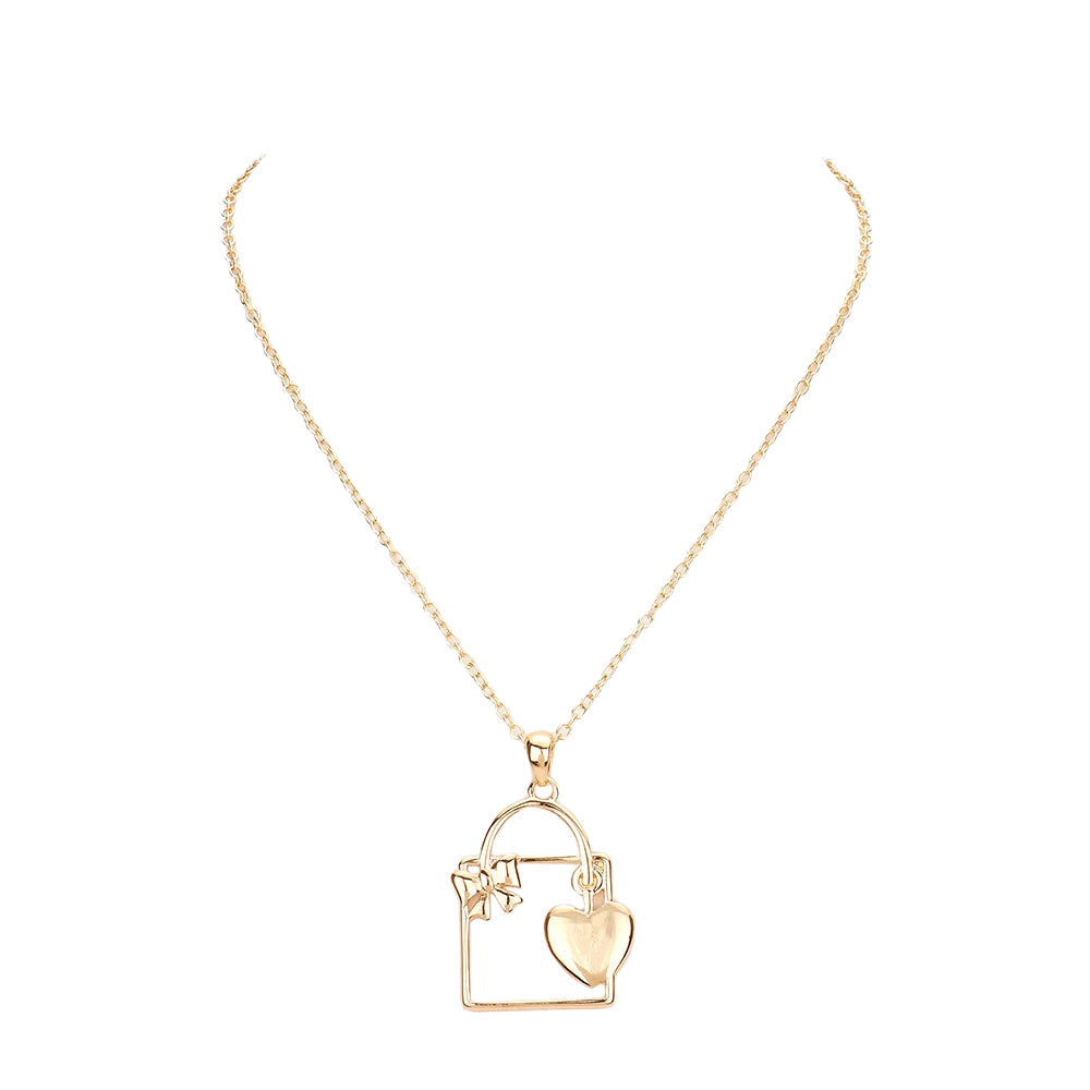 Gold Metal Cut Out Ribbon Heart Lock Pendant Necklace, is a beautiful addition to showing off your lovely heart in a stylish way. It's a complete glamor that amps up your beauty to a greater extent. An excellent gift idea for the persons you love and care about the most. It makes your look unique and attracts everyone to smile at you with joy.