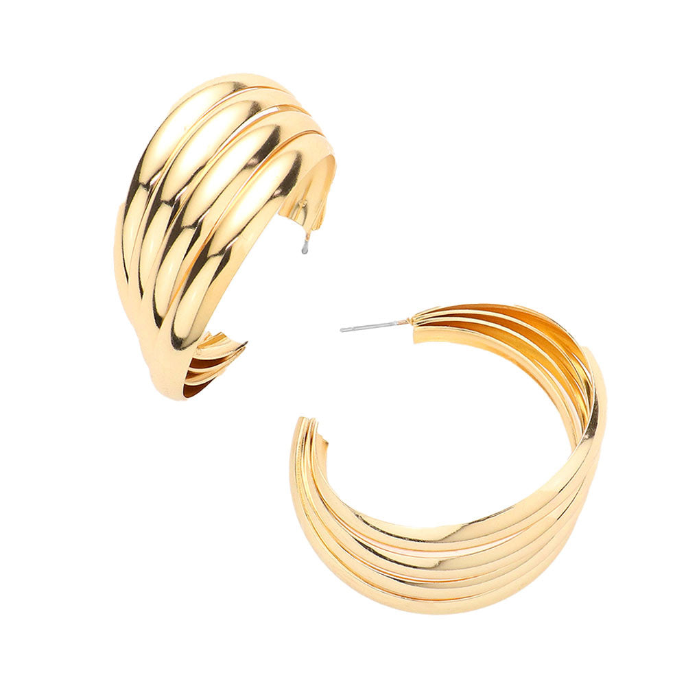 Gold Multi Layered Abstract Metal Hoop Earrings, turn your ears into a chic fashion statement with these metal hoop earrings! The beautifully crafted design adds a gorgeous glow to any outfit. Put on a pop of color to complete your ensemble in perfect style. These adorable multi-layered earrings are bound to cause a smile.