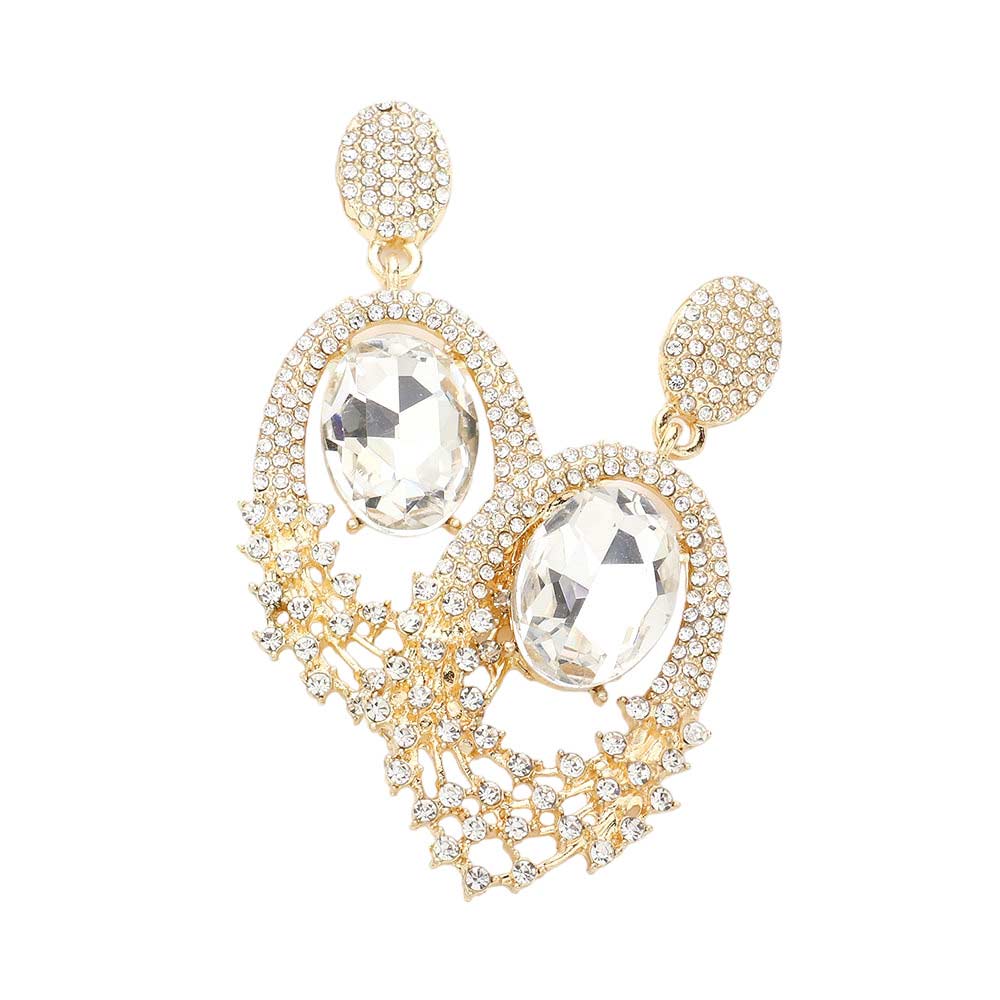 Gold Oval Stone Accented Dangle Evening Earrings, offer a classic silhouette with a modern twist. These earrings are sure to eye-catching element to any outfit. An excellent choice for wearing at outings, parties, events, etc. Awesome gift for birthdays, anniversaries, wives, girlfriends, lovers, friends, and mothers.