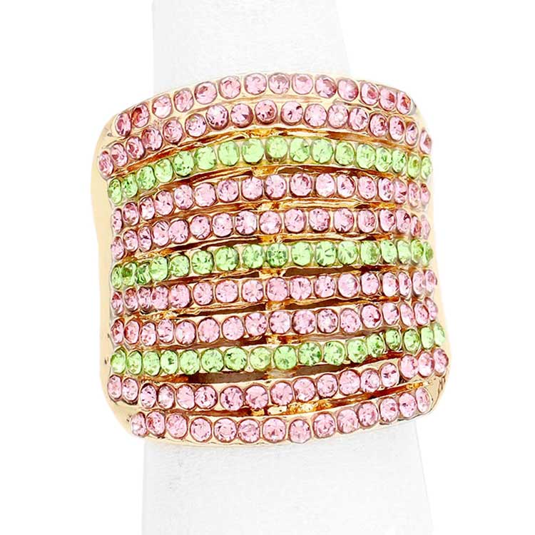 Rhinestone Pave Multi Row Stretch Ring