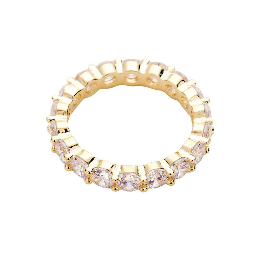 Gold Round CZ Cubic Zirconia Ring, this stunning ring features a gemstone set in a durable and radiant metal alloy. The CZ gemstone is renowned for its brilliance and fire and is a popular and affordable diamond simulant. Perfect for special occasions, Birthday Gift, Anniversary Gift, Valentine's Day Gift, Thank you Gift.