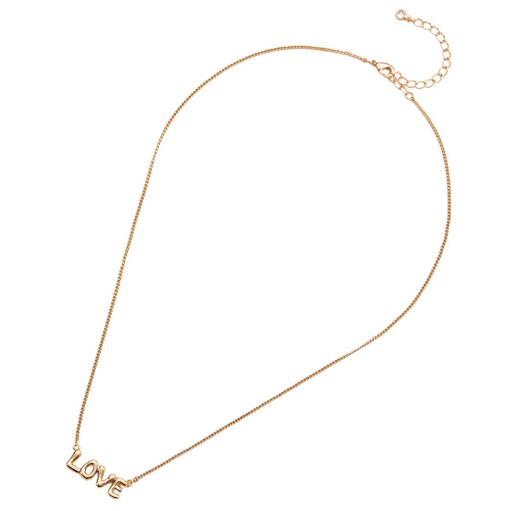 Gold Semi Fine Collection presents a stunning 18K gold dipped brass metal necklace featuring a LOVE message pendant. This necklace adds a touch of sophistication and elegance to any outfit, making it a perfect addition to any jewelry collection. Show your love with this timeless piece.