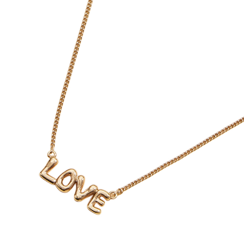 Gold Semi Fine Collection presents a stunning 18K gold dipped brass metal necklace featuring a LOVE message pendant. This necklace adds a touch of sophistication and elegance to any outfit, making it a perfect addition to any jewelry collection. Show your love with this timeless piece.
