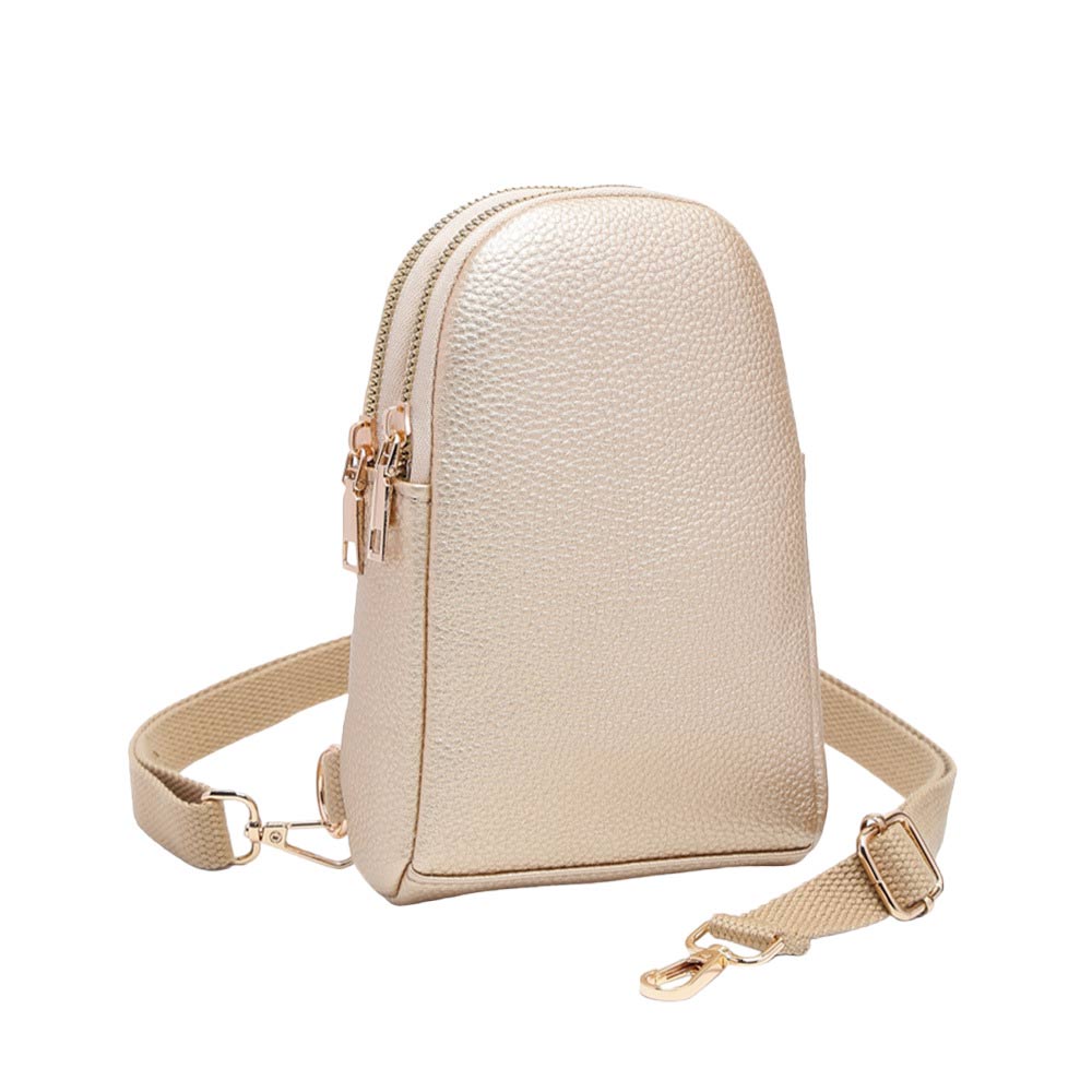 Gold Solid Faux Leather Sling Bag, is the perfect combination of style and convenience. Crafted from durable faux leather, it can withstand daily wear and tear and its adjustable shoulder strap ensures a comfortable fit. Perfect Birthday Gift, Anniversary Gift, Mother's Day Gift, Graduation Gift, Valentine's Day Gift.