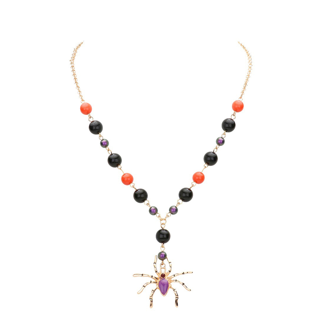 Gold Spider Pendant Beaded Necklace. Beautifully crafted design adds a gorgeous glow to any outfit. Jewelry that fits your lifestyle! Perfect Birthday Gift, Anniversary Gift, Mother's Day Gift, Anniversary Gift, Graduation Gift, Prom Jewelry, Just Because Gift, Thank you Gift.