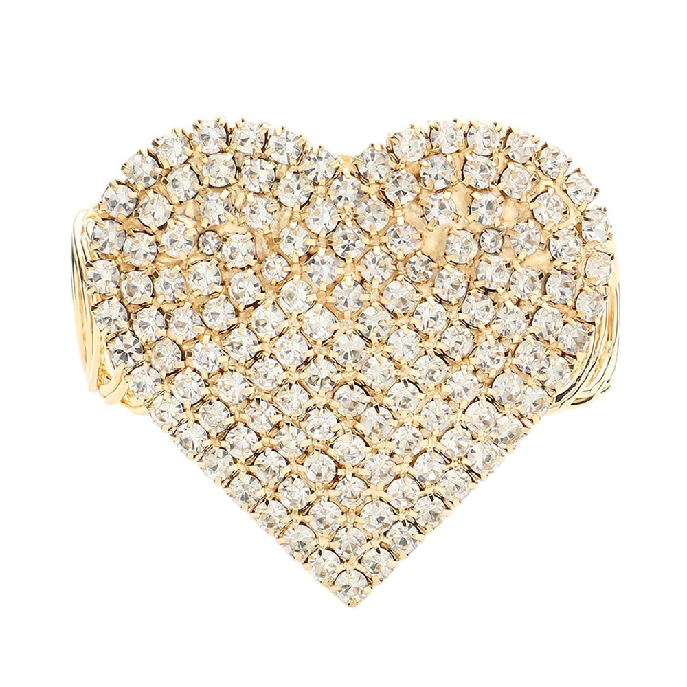 Gold Stone Embellished Heart Evening Bracelet will add a touch of elegance to any outfit. With its delicate stone embellishments and heart-shaped charm, it is perfect for a night out or a special occasion. Its sophisticated design and high-quality materials make it a must-have for any fashionable individual.