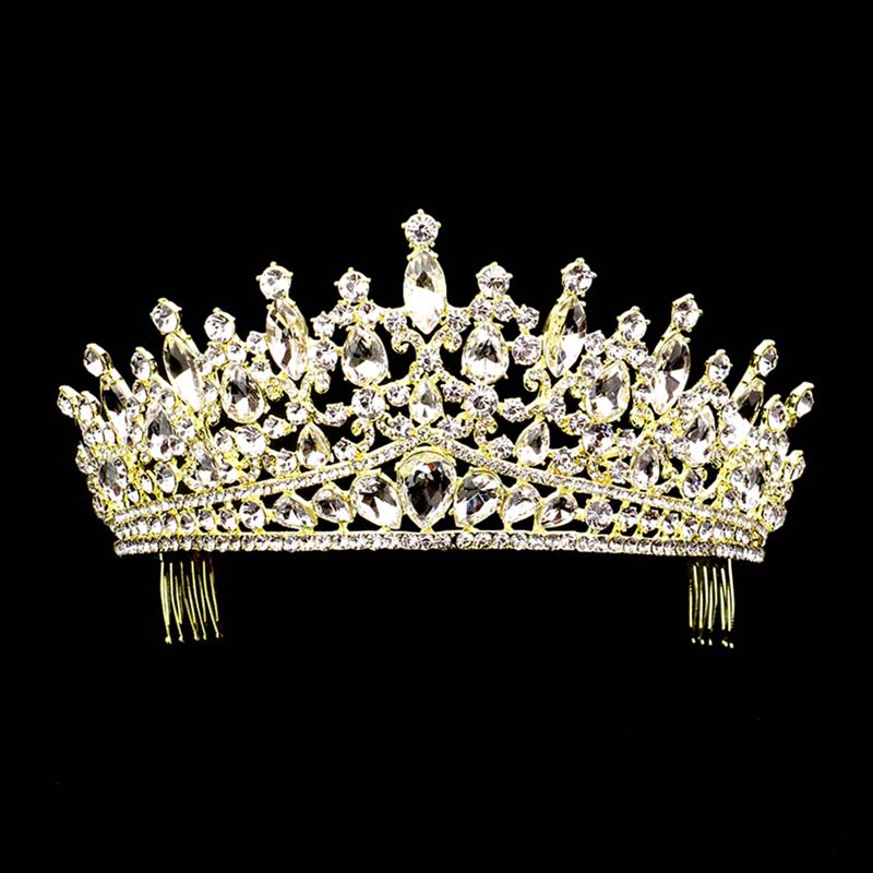 Gold Teardrop Marquise Stone Cluster Princess Tiara, The stunning hair accessory is really beautiful, Pretty, and lightweight. Makes You More Eye-catching at special events and wherever you go. This is totally special and uses this special occasion.