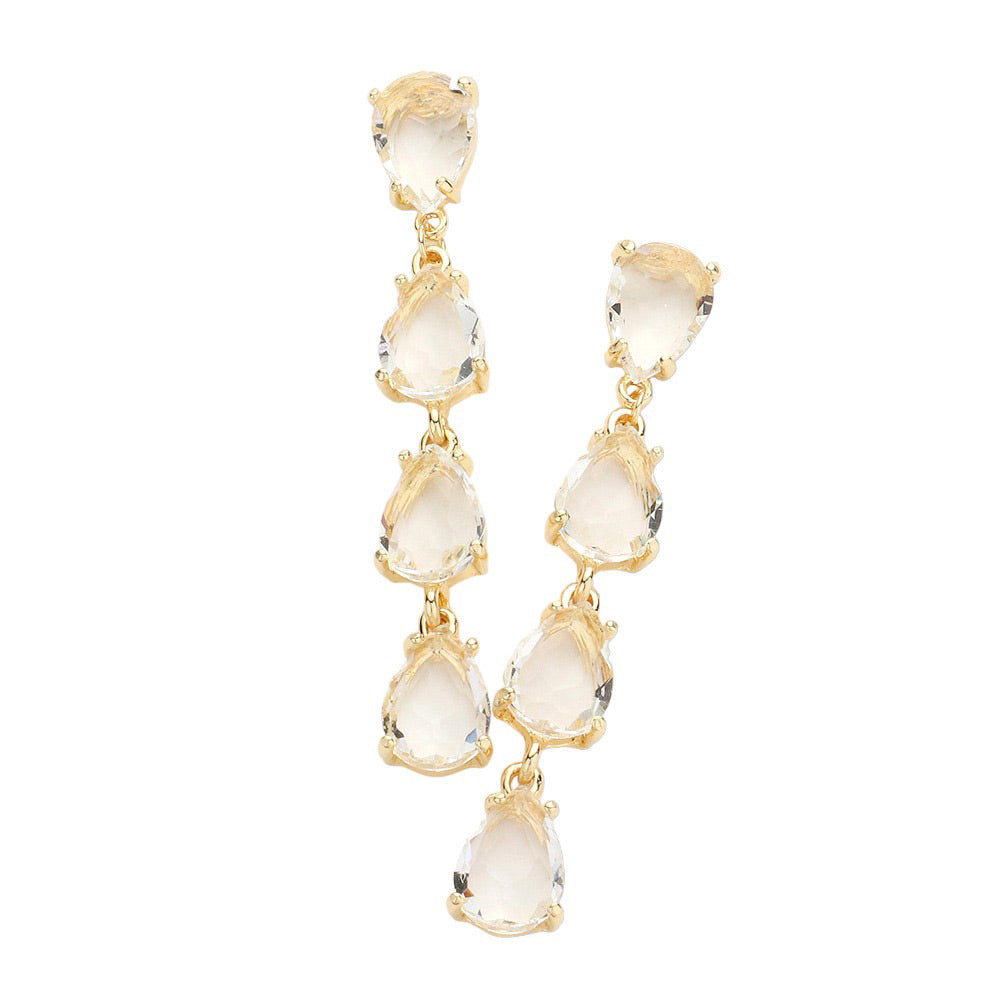Gold Teardrop Stone Link Dangle Evening Earrings, add a subtle hint of sophistication to your special occasion look. Crafted from stones in a variety of colors, these earrings feature a delicate teardrop stone design that will sparkle and shine under the evening light. Perfect gift for your loved ones on any meaningful day.