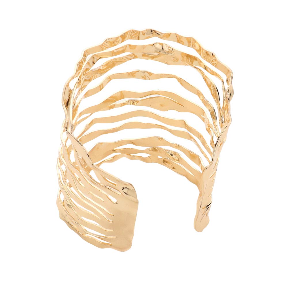 Gold Wavy Metal Split Cuff Bracelet, enhance your attire with these wavy metal split cuff bracelets to show off your fun trendsetting style. Perfect jewelry gift to expand a woman's fashion wardrobe with a classic, timeless style. Awesome gift for birthdays, Valentine’s Day, or any meaningful occasion.
