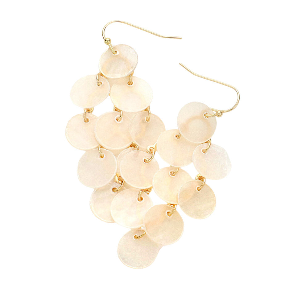 Mother of Pearl Cluster Vine Link Dangle Earrings - Gold - Earrings