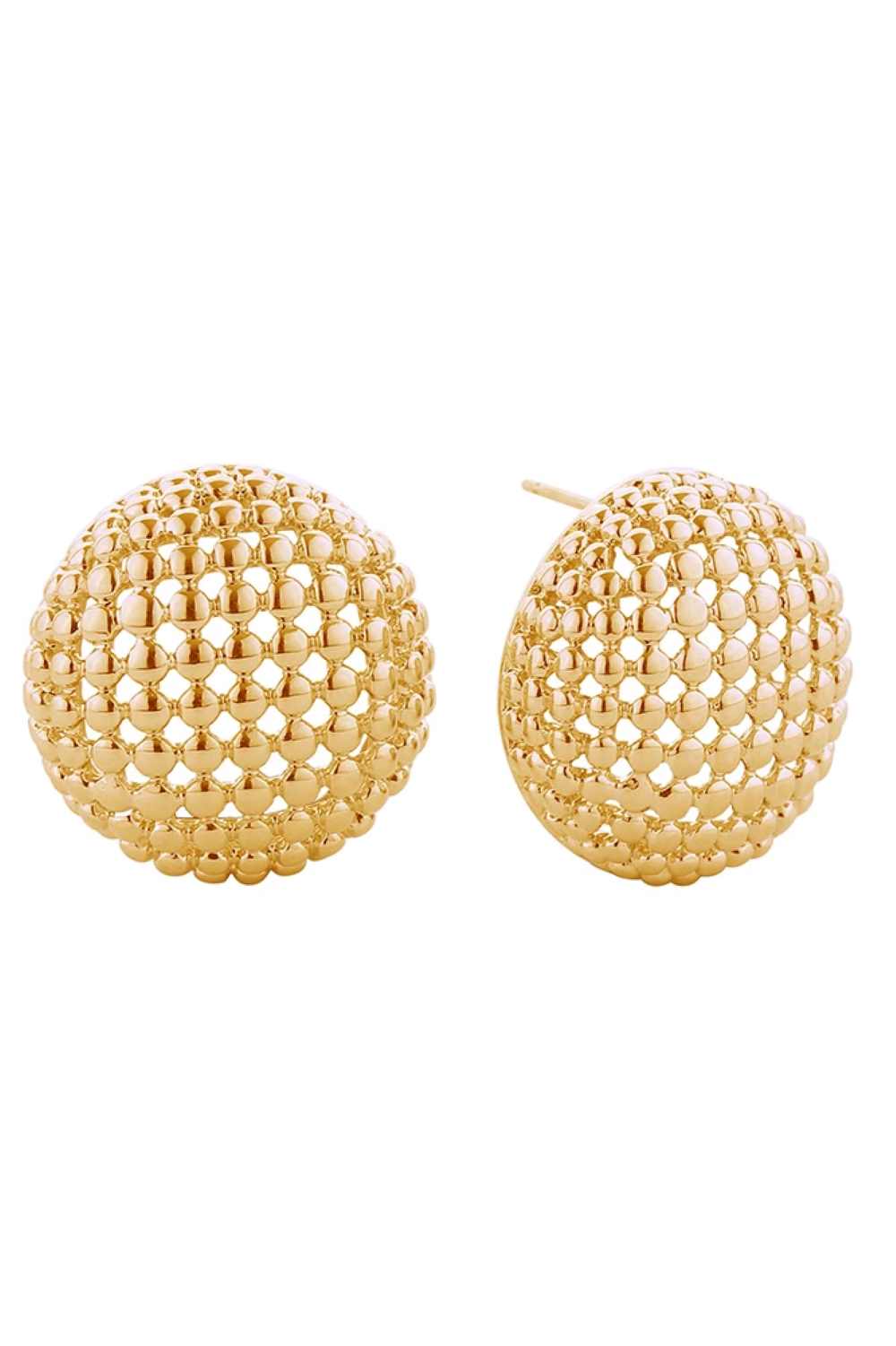 Gold Elegant beaded circle post earrings crafted in brass with 14K gold or white gold dipping. Measuring 2.2cm in diameter, these timeless studs feature a delicate beaded design perfect for everyday wear or special occasions. Hypoallergenic and lead and nickel compliant, making them ideal for sensitive skin. Expertly made in Korea with quality craftsmanship you can trust.