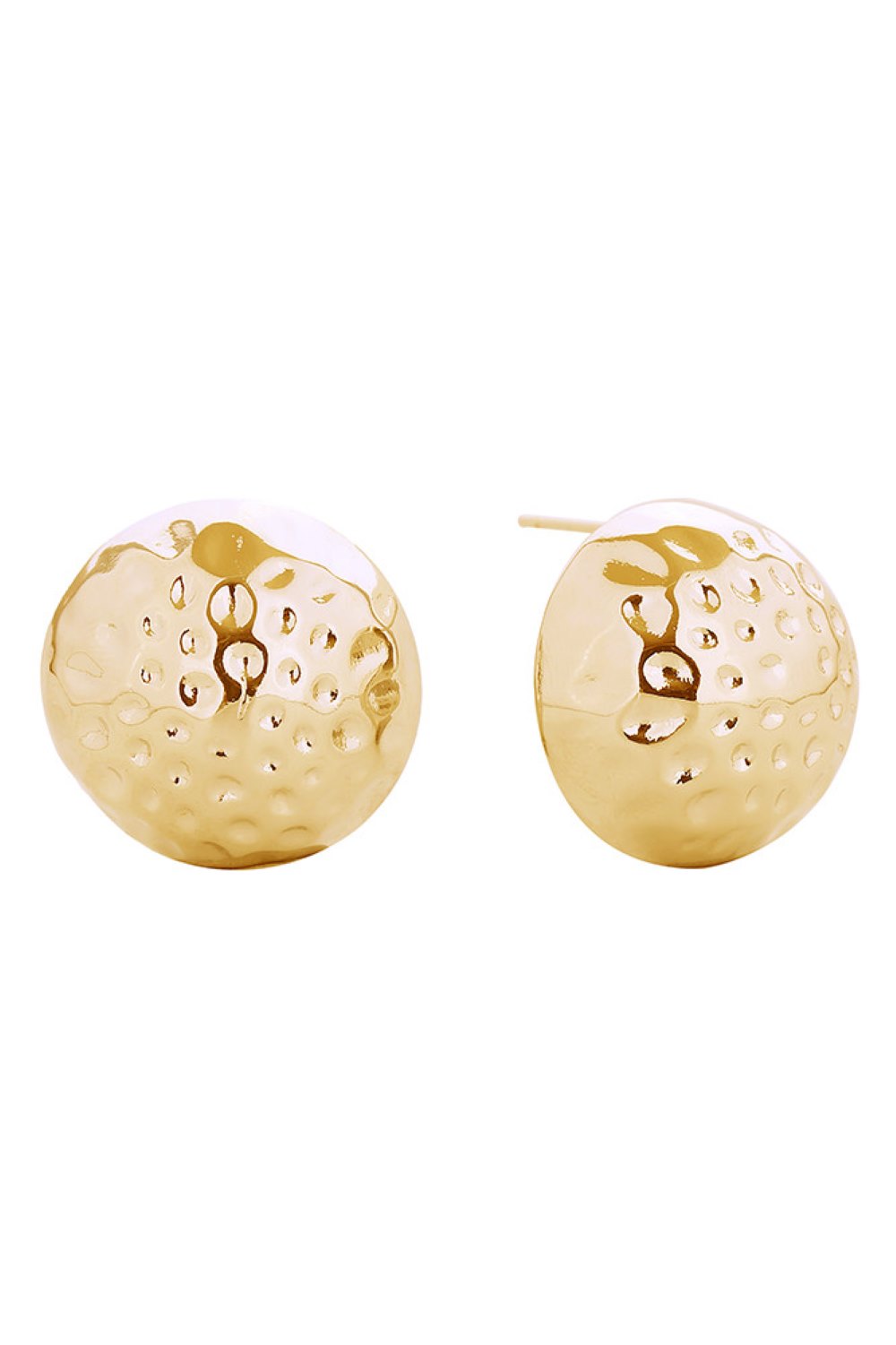Gold Elevate your everyday look with these timeless 14K Gold and White Gold dipped dimpled round stud earrings. Crafted from hypoallergenic brass, they're gentle on sensitive skin while delivering a luxurious finish. Each earring measures 2.2cm, offering the perfect balance of presence and wearability. Lead and nickel compliant for peace of mind. Expertly made in Korea, these versatile studs transition seamlessly from day to night, adding subtle sophistication to any outfit.