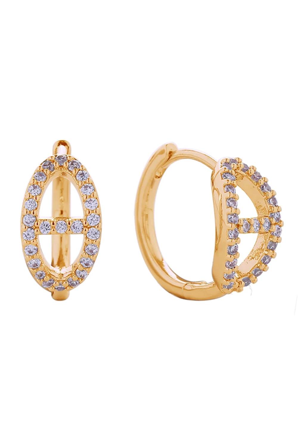 Gold Elevate your everyday elegance with these stunning 14K Gold and White Gold dipped Farandole Pave CZ Huggie Earrings. Crafted from hypoallergenic brass and adorned with sparkling cubic zirconia, these petite huggies deliver maximum shimmer in a wearable 1.5cm diameter design. Perfect for sensitive ears, these earrings are lead and nickel compliant for worry-free wear. Expertly made in Korea, they combine quality craftsmanship with timeless style ideal for layering or wearing solo.