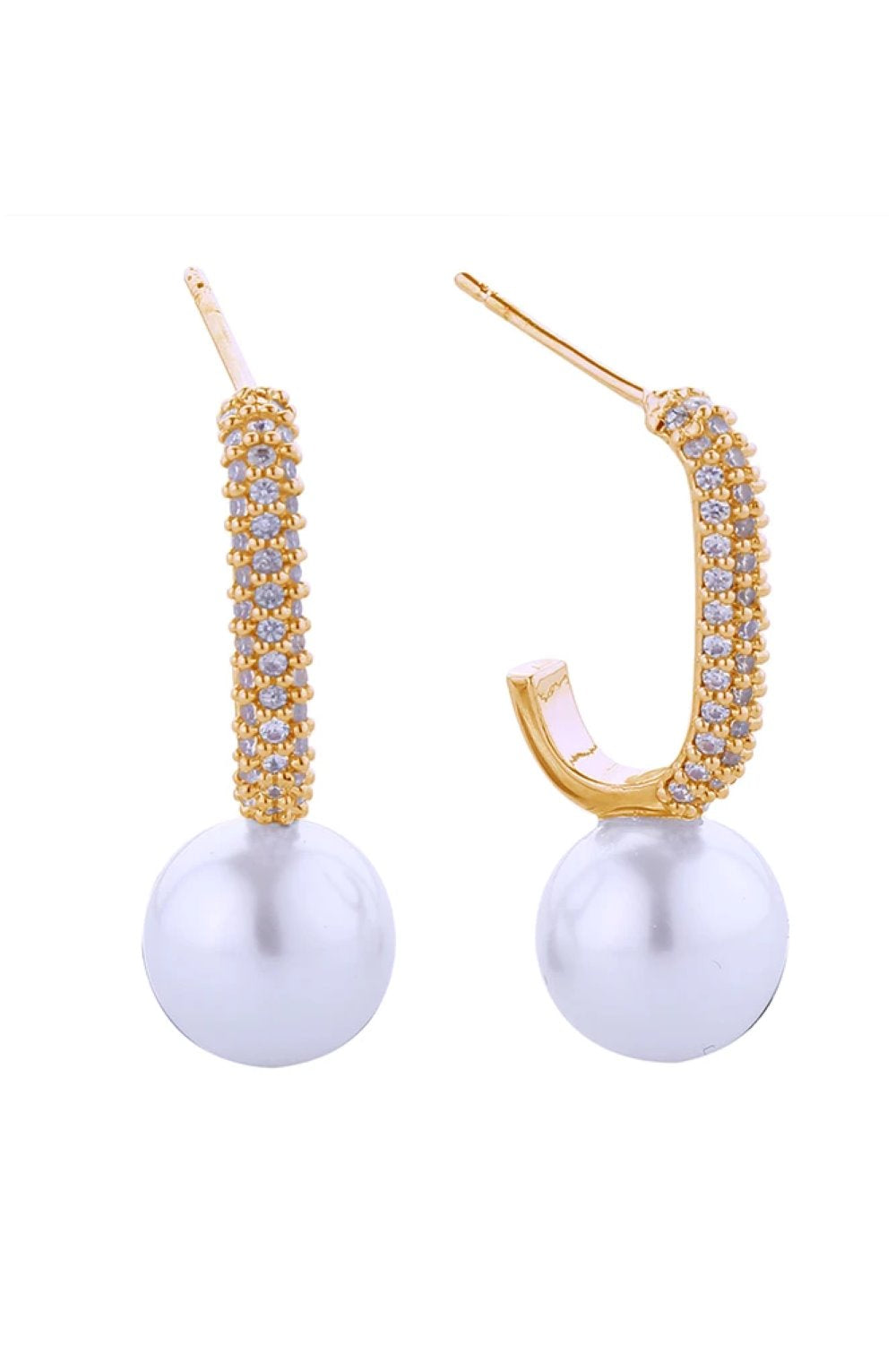 Gold Elevate your everyday elegance with these 14K Gold and White Gold dipped post earrings, featuring lustrous pearls and sparkling cubic zirconia accents. The glamorous link design creates a sophisticated, timeless look perfect for any occasion. Crafted from hypoallergenic brass and made in Korea, these earrings are lead and nickel compliant for safe, comfortable wear. With a 2.5cm diameter, they offer the ideal balance of presence and wearability.