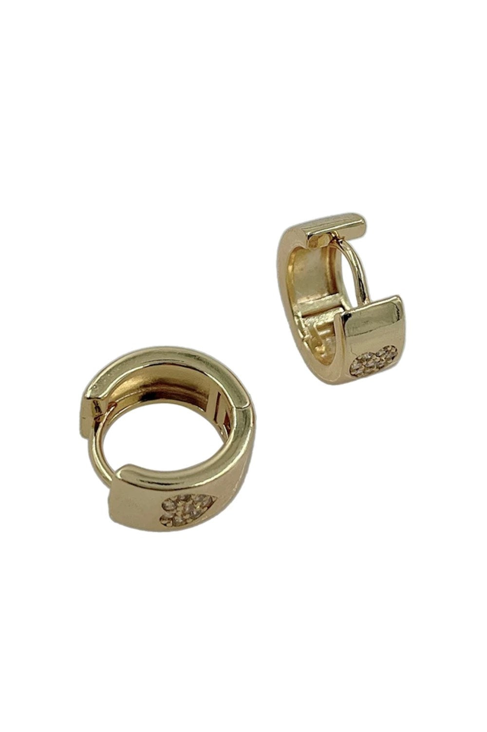 Gold Delicate elegance meets everyday wearability with these 14K gold dipped huggie hoops. Crafted from hypoallergenic brass and adorned with cubic zirconia pavé detailing, these petite 1cm hoops deliver subtle sparkle without the commitment of larger styles. Perfect for sensitive ears, they're lead and nickel compliant for worry-free wear. The lightweight design makes them ideal for all-day comfort, whether you're layering them with other pieces or letting them shine solo.