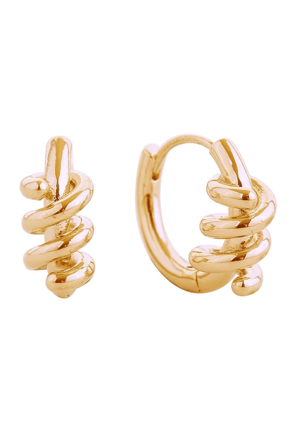 Gold Elegant 14K knot double huggie earrings designed for everyday wear. These hypoallergenic brass earrings feature a classic knot motif with a comfortable 1.8cm diameter that hugs the earlobe perfectly. Lead and nickel compliant, making them safe for sensitive skin. A timeless addition to any jewelry collection.