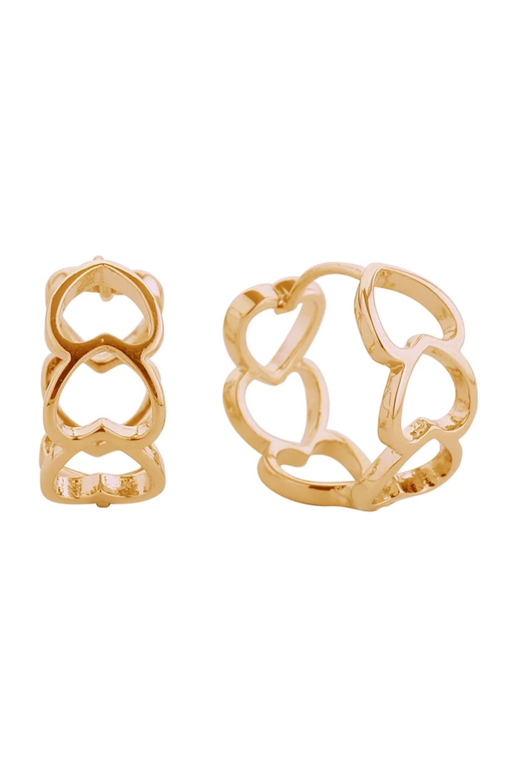 Gold Delicate 14K link hearts create an elegant huggie earring perfect for everyday wear. Crafted from hypoallergenic brass, these earrings are gentle on sensitive skin and lead and nickel compliant for peace of mind. With a 1.9cm diameter, they sit close to the ear for a refined, understated look. Versatile enough to layer or wear alone, these timeless pieces add a touch of sophistication to any outfit.