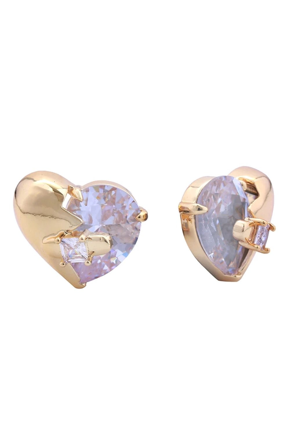 Gold Elegant 14K gold and white dipped post earrings featuring a mystical heart design adorned with sparkling cubic zirconia pavé stones. Crafted from hypoallergenic brass, these earrings are perfect for sensitive skin and everyday wear. Each earring measures 2.2cm in diameter, offering a delicate yet eye-catching presence. Lead and nickel compliant for safe, worry-free styling. A timeless piece that combines luxury appeal with comfort and durability.