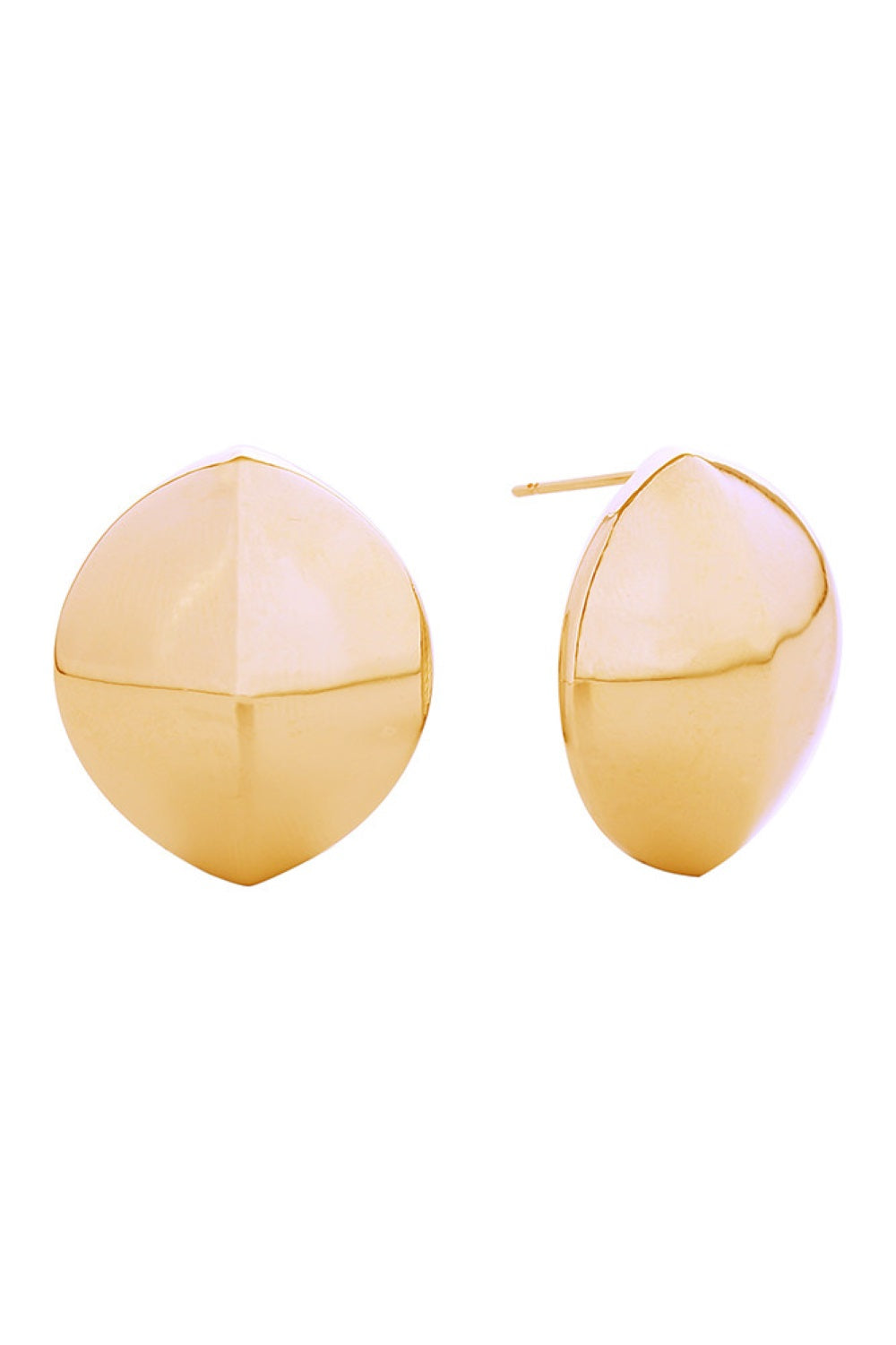 Gold Elegant oval convex post earrings crafted in brass with 14K gold or white gold dipping. Measuring 2.3cm, these hypoallergenic studs are perfect for sensitive ears. Designed and made in Korea, they're lead and nickel compliant for safe, everyday wear. Timeless style meets comfort in this versatile pair.