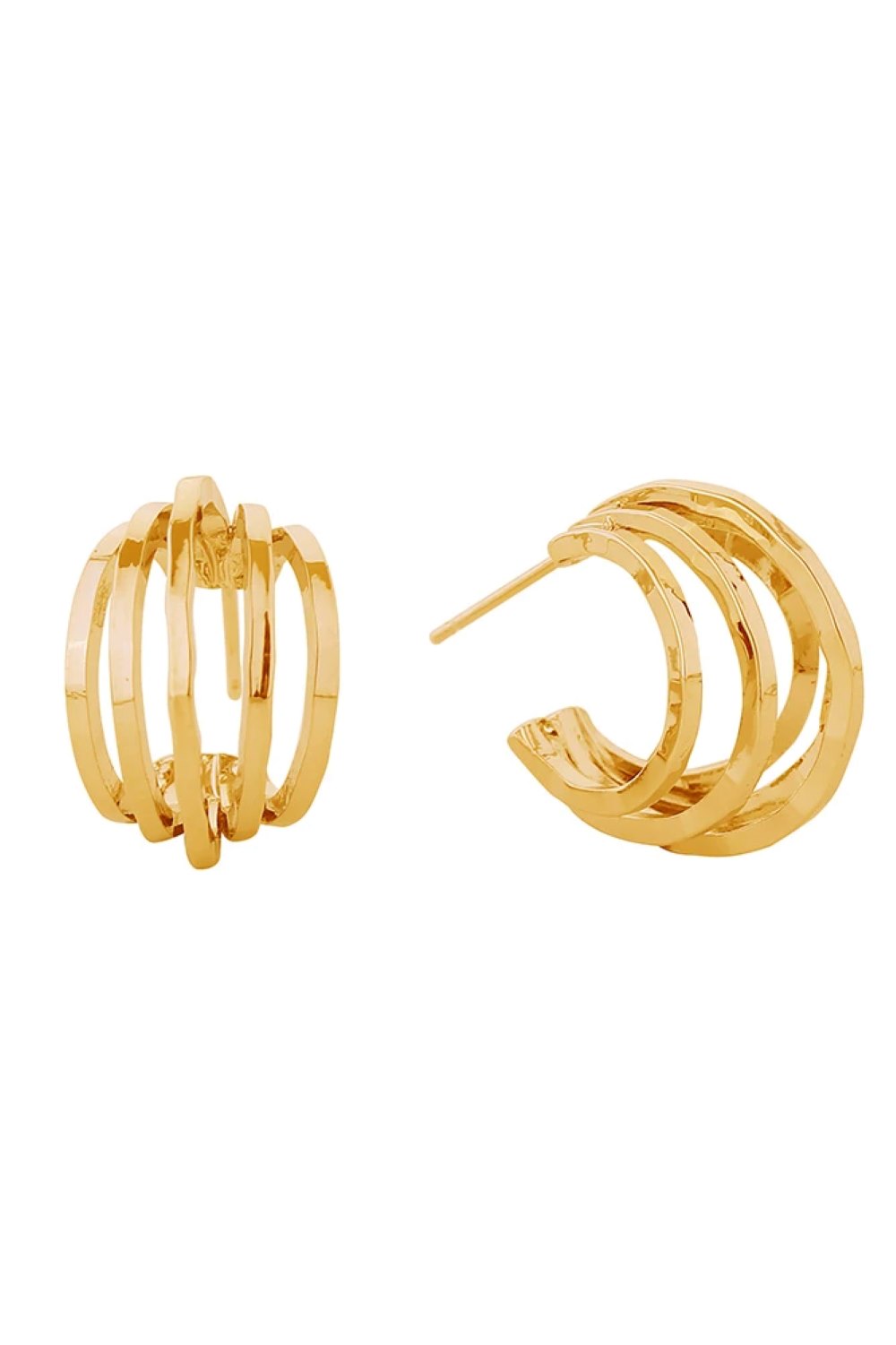 Gold Elegant quintuple circle post earrings crafted in brass with 14K gold and white gold dipping. Measuring 2.1cm in diameter, these geometric studs offer a modern, layered aesthetic perfect for everyday wear or special occasions. Hypoallergenic design ensures comfort for sensitive ears. Lead and nickel compliant for peace of mind. Expertly made in Korea with attention to quality craftsmanship.