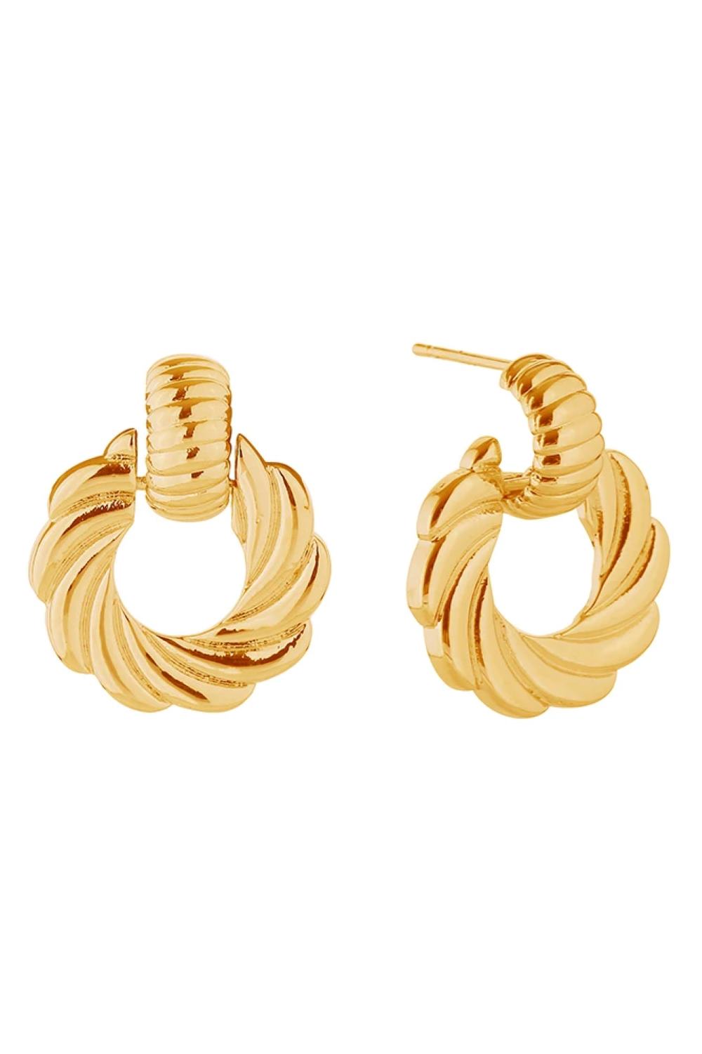 Gold Elegant spiral whirl post earrings crafted in brass with 14K gold or white gold dipping. These hypoallergenic studs feature a mesmerizing twisted design with a 2cm diameter, perfect for everyday wear or special occasions. Lead and nickel compliant for sensitive skin. Expertly made in Korea with quality craftsmanship you can trust.