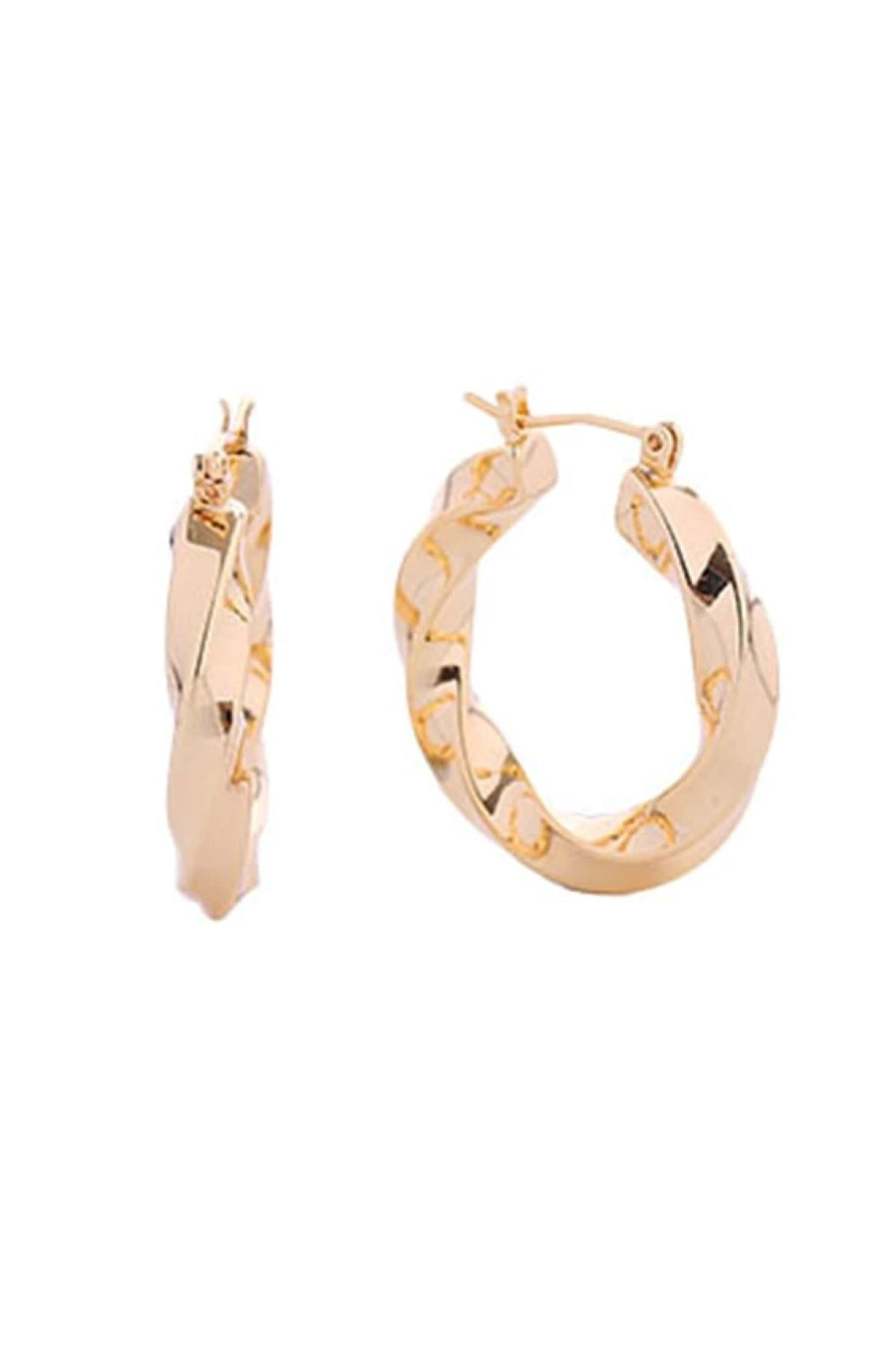 Gold Elevate your everyday look with these stunning 14K Gold/White Gold Dipped Twisted Hoop Pincatch Earrings. Crafted from hypoallergenic brass, these beautifully twisted hoops measure 3cm in diameter the perfect size for versatile styling. Designed with sensitive skin in mind, they're lead and nickel compliant, ensuring comfort throughout the day.